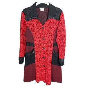 Zoè by Michael Phillips Ltèe vintage red black sweater dress button front XXL